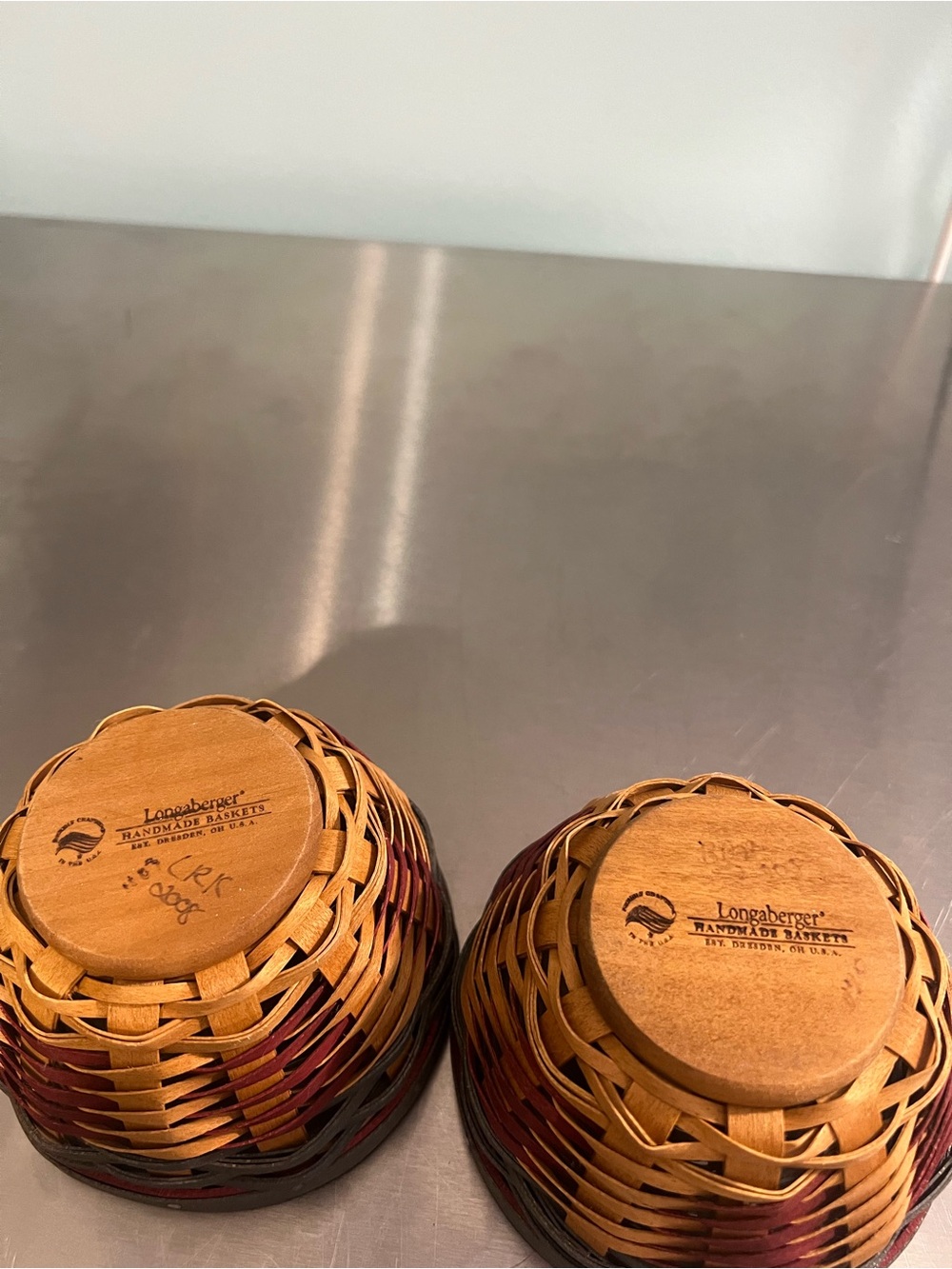 2 Longaberger Baskets, Protectors, Wood Lids and Extra Lid Handles - Picture 2 of 5